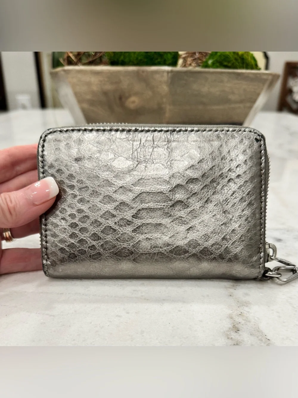 Michael Kors Metallic Pewter Zip Wristlet